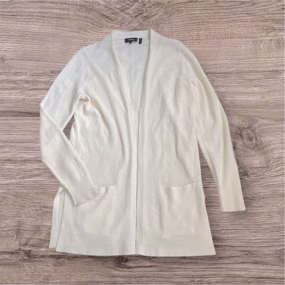 Theory 100% Cashmere Open Cardigan W/ Slits Feather Soft Sweater Ivory Size M - Picture 2 of 8